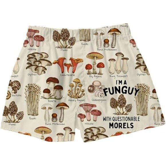 BRIEF INSANITY Men’s Loose Fit Boxers “I’m a Funguy" Mushroom Print NWOT - Picture 1 of 9